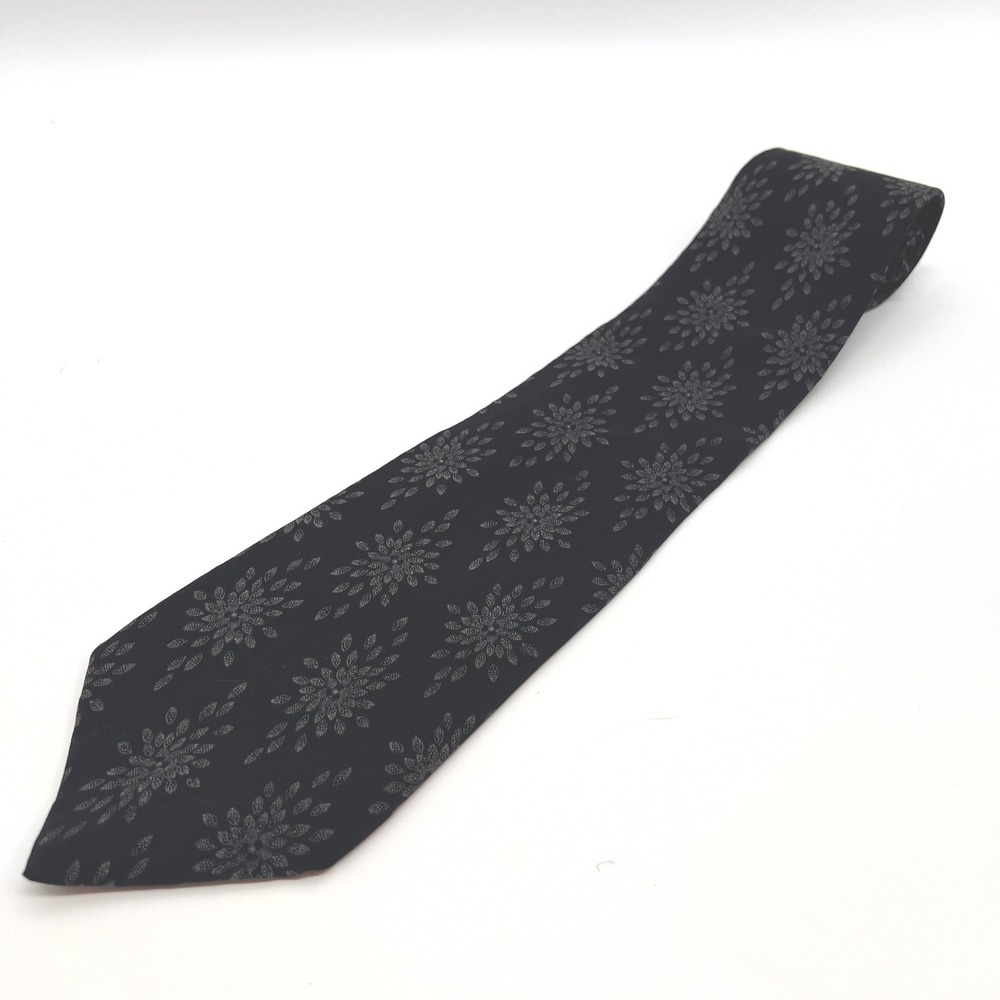 Cravates Pour L'Homme Paris Tie Mens OS Black Silk Floral Medallion Classic